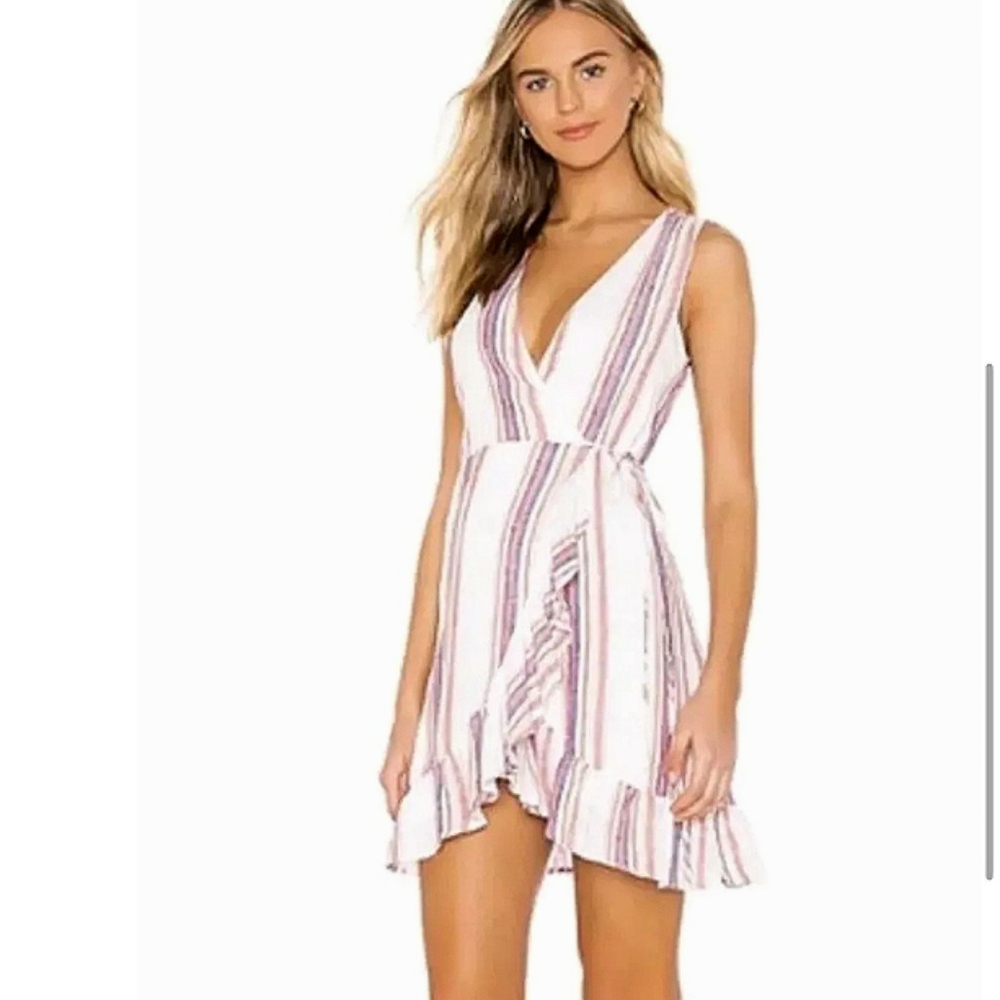 Rails Madison Jewel Striped Ruffled Linen Dress Womens Mini Wrap Girly Size S